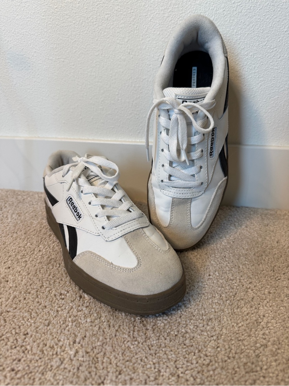 Reebok C Club Classic White and Black Leather Sneakers